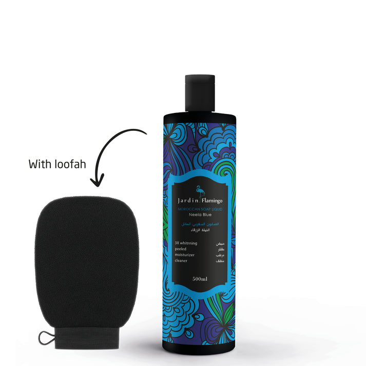 Jardin Flamingo Moroccan Soap Liquid Neela Blue With Loofah, 500ml Intlcosmetic