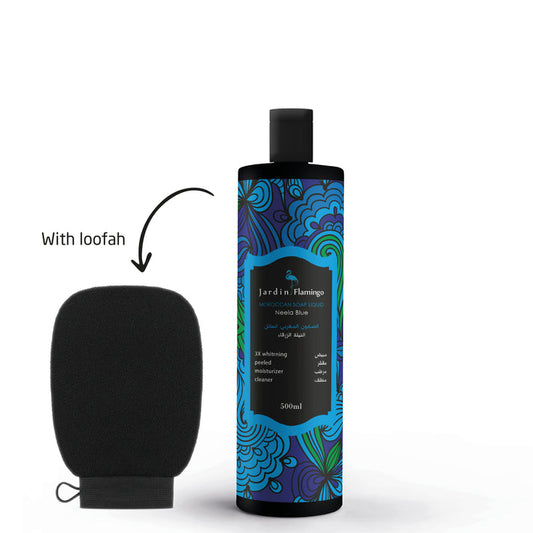 Jardin Flamingo Moroccan Soap Liquid Neela Blue With Loofah, 500ml Intlcosmetic